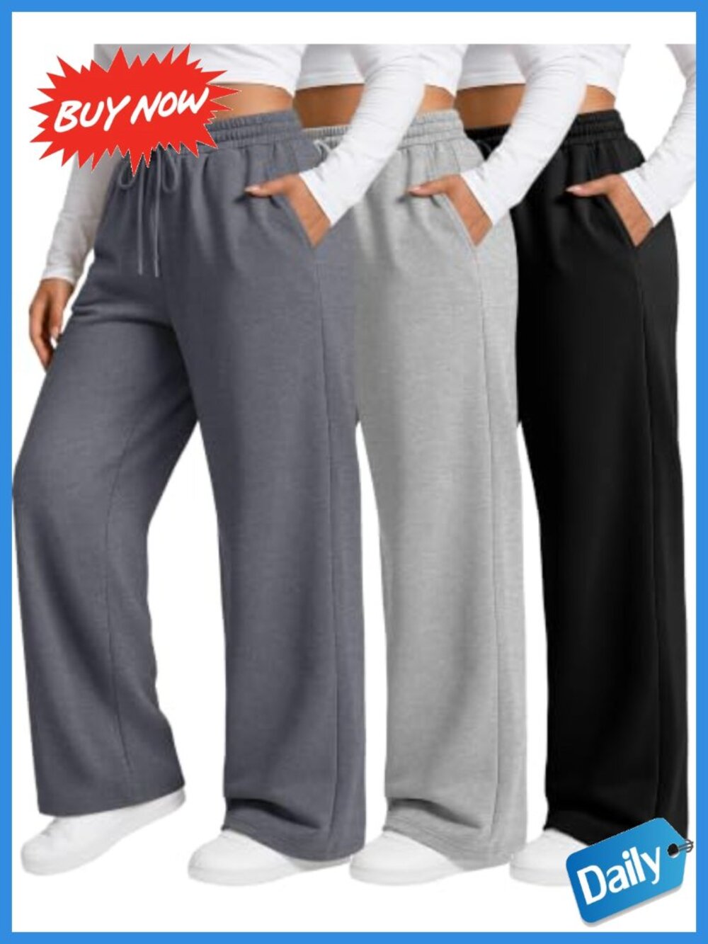 Plus Size Wide Leg Sweatpants Baggy Joggers 3 Pack Lounge Pants